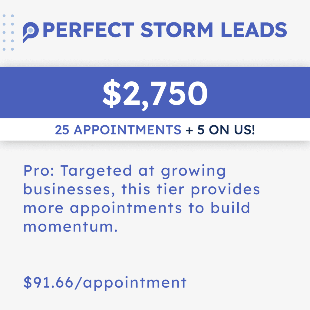 <p>25 Appointments + 5 On Us<br>Pro Roofing Package</p>